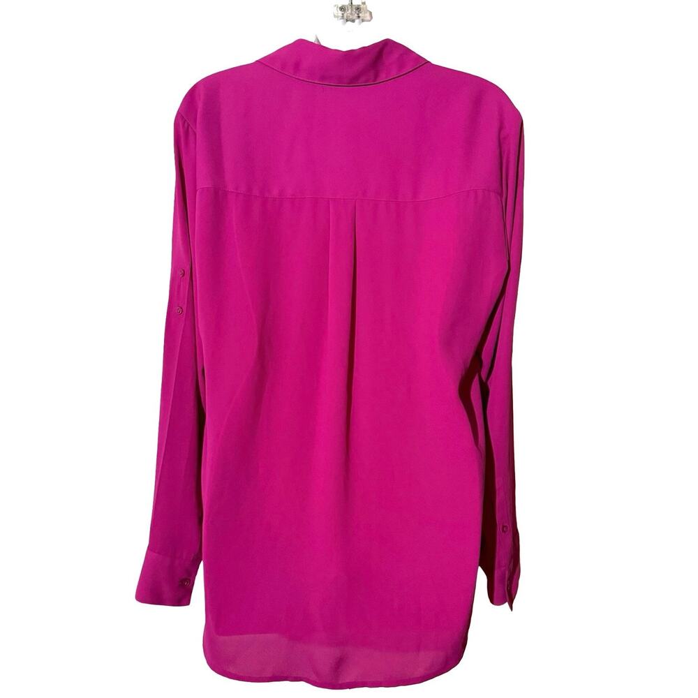 Express The Portofino Shirt Pink Button Up Chiffon Long Sleeve Top V-Neck sz L - Picture 3 of 16
